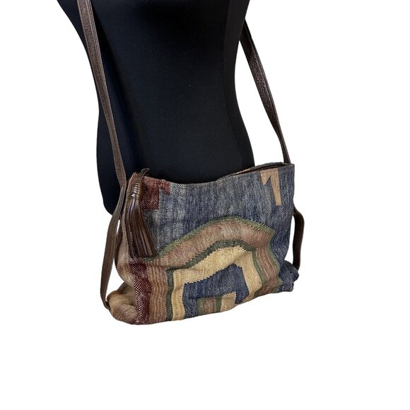 Vintage Western Cloth & Leather Aztec Print Womens Shoulder Bag Purse - Picture 1 of 10